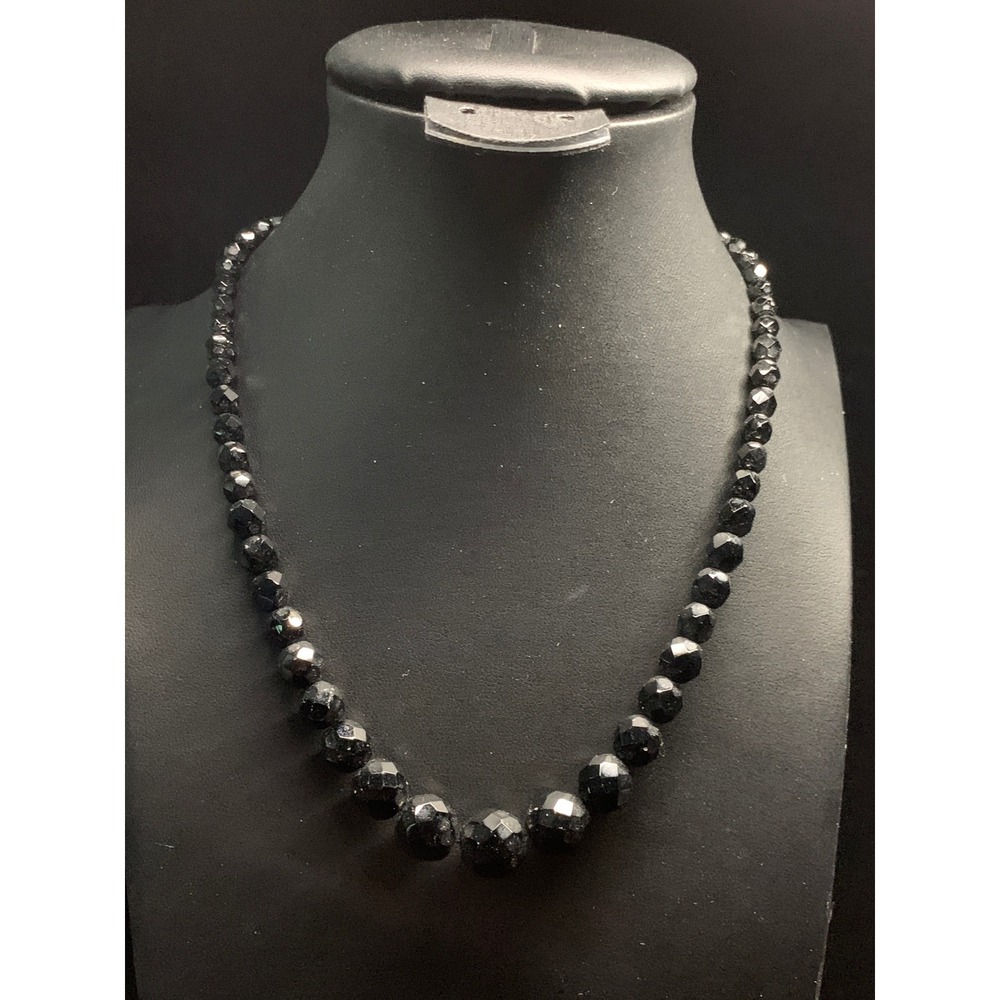 Hobe Vintage Black Faceted Graduated Bead Necklace 16 Inch Gold Tone Clasp